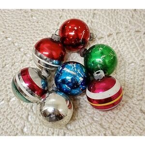 Vintage Shiny Brite Lot of 7 Christmas Ornaments Stripes Solid